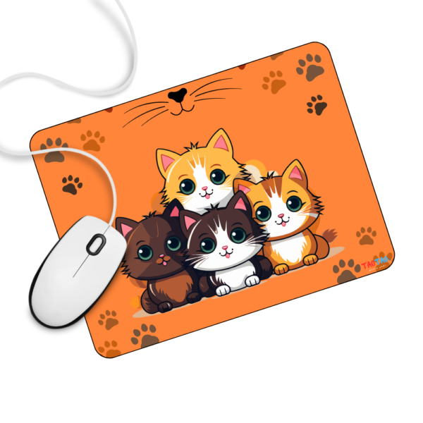 TAOTAO Mousepad – Adorable 3 Baby Cats Sitting Image Printed Rubber Mousepad for Computer | Cute, Durable, and Non-Slip