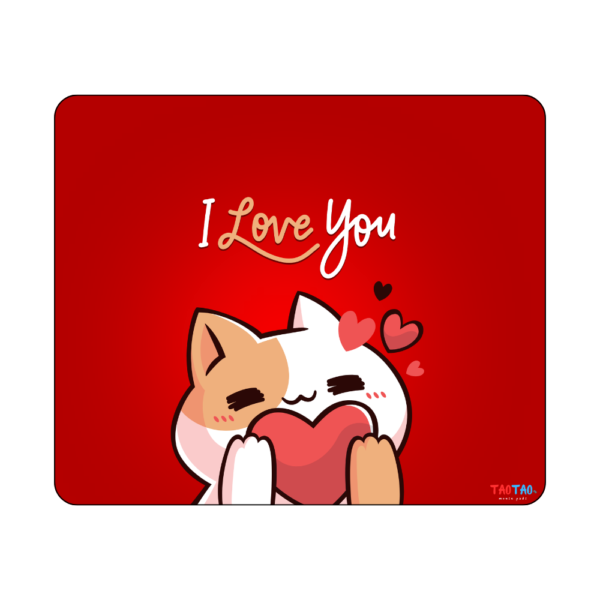 TAOTAO Mousepad – "I Love You" with Cute Cat Image Printed on Red Background Rubber Mousepad | Adorable, Durable, and Non-Slip - Image 2