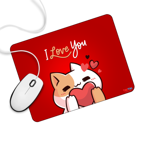 TAOTAO Mousepad – "I Love You" with Cute Cat Image Printed on Red Background Rubber Mousepad | Adorable, Durable, and Non-Slip